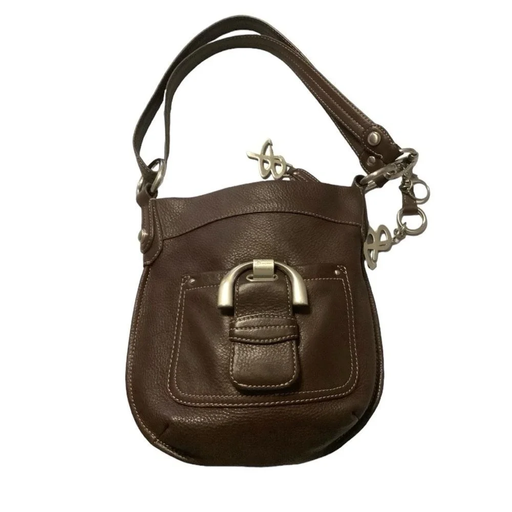 B. Makowsky brown Togo leather crossbody handbag with silver hardware‎